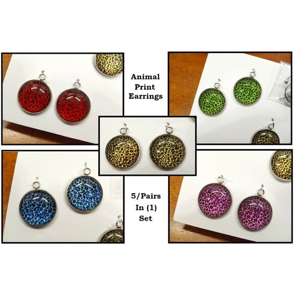 5/$20 Animal Print Cheetah Print Interchangeable Charm Earrings-5 Pairs in Set - Picture 3 of 7